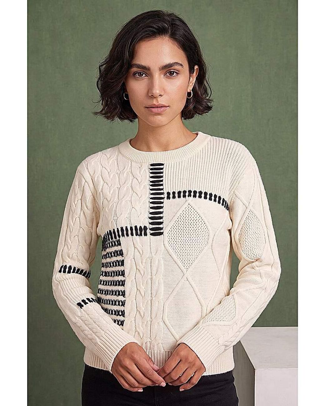 Roman Natural Roman Crew Neck Cable Knit Jumper