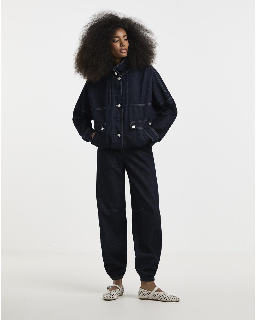 Simply Be Blue Funnel Neck Denim Jacket