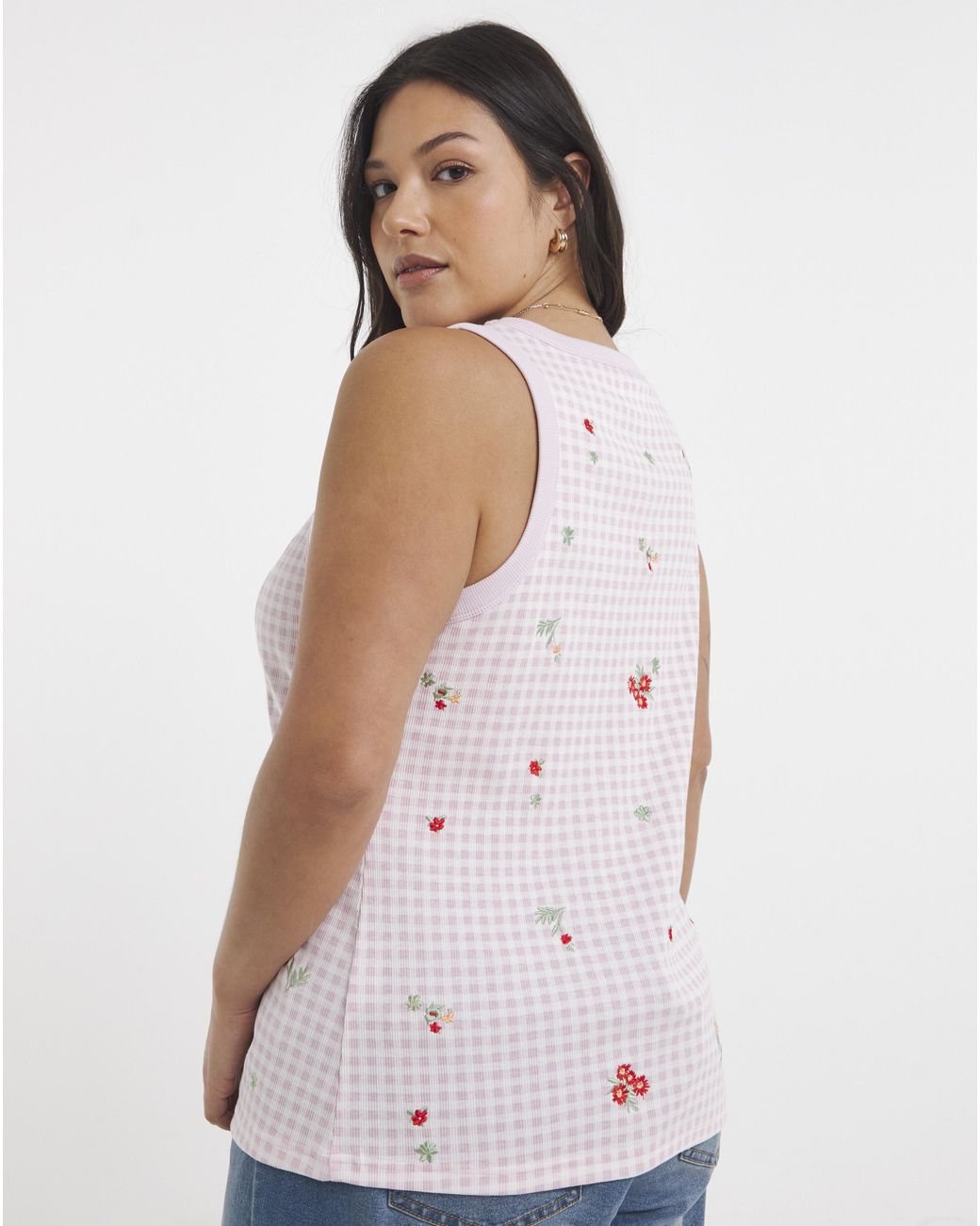 Simply Be Multicolor High Neck Embroidered Printed Tank