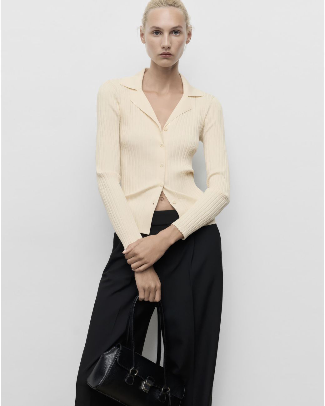 Mango White Collared Cardigan