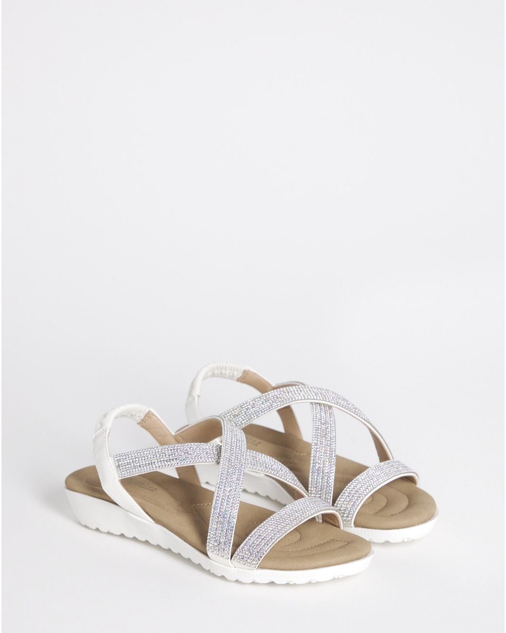 Heavenly Soles Black Low Wedge Diamante Sandal Wide