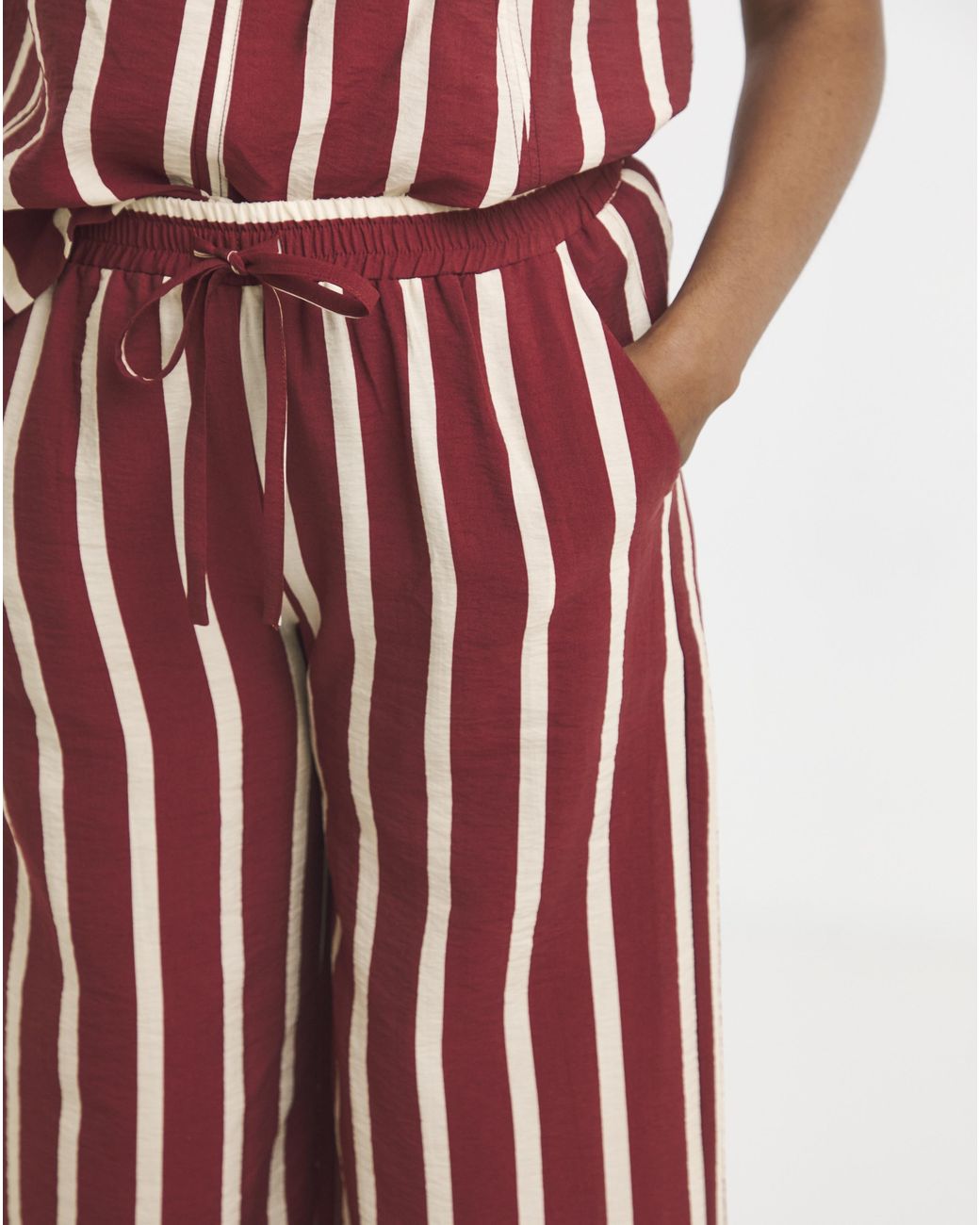 Simply Be White Rust Stripe Wide Trouser