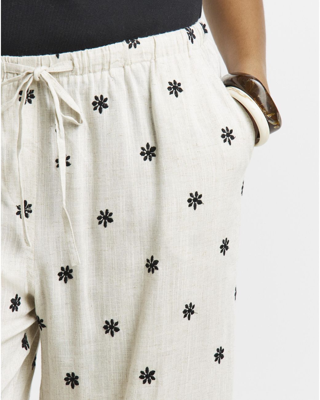 Simply Be White Daisy Embroidered Wide Trouser