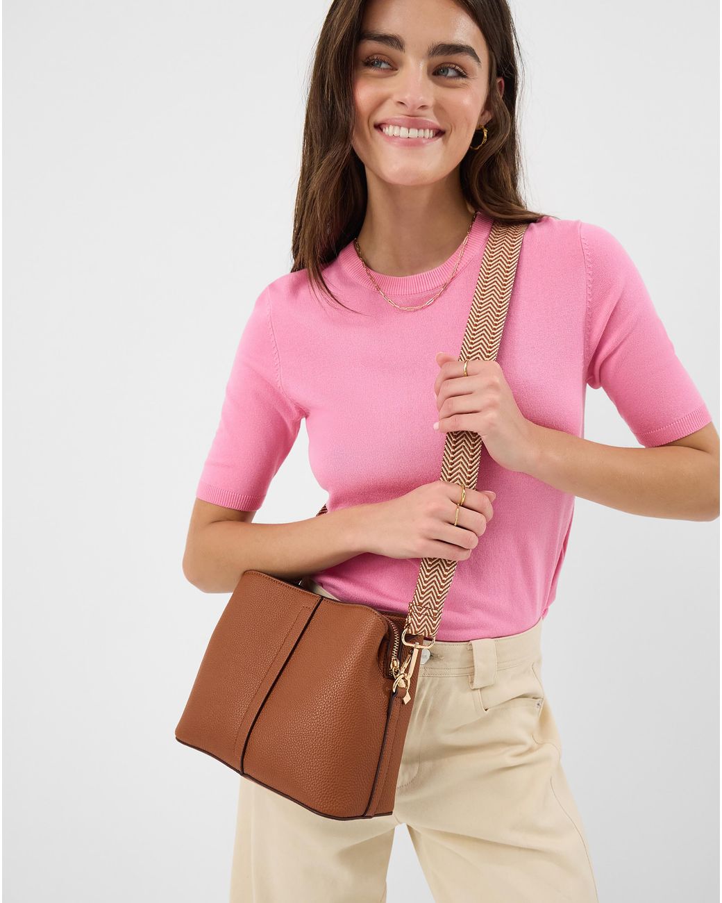 Accessorize Brown Webbing Strap Crossbody Bag