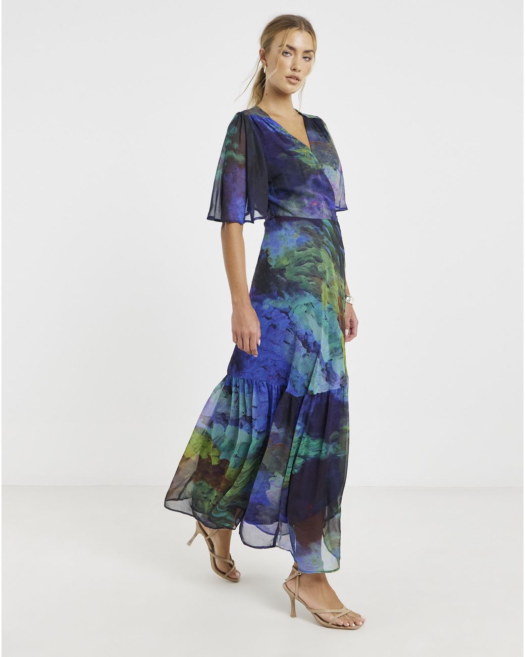 Hope & Ivy Blue Jacqueline Wrap Maxi Dress