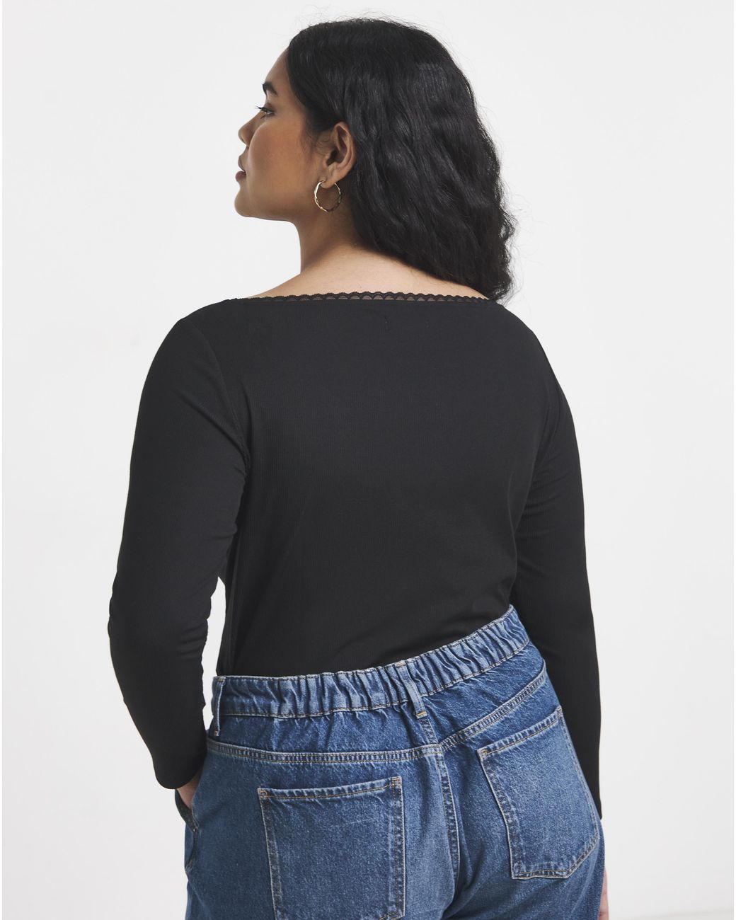 Simply Be Blue Lace Slash Neck Ls