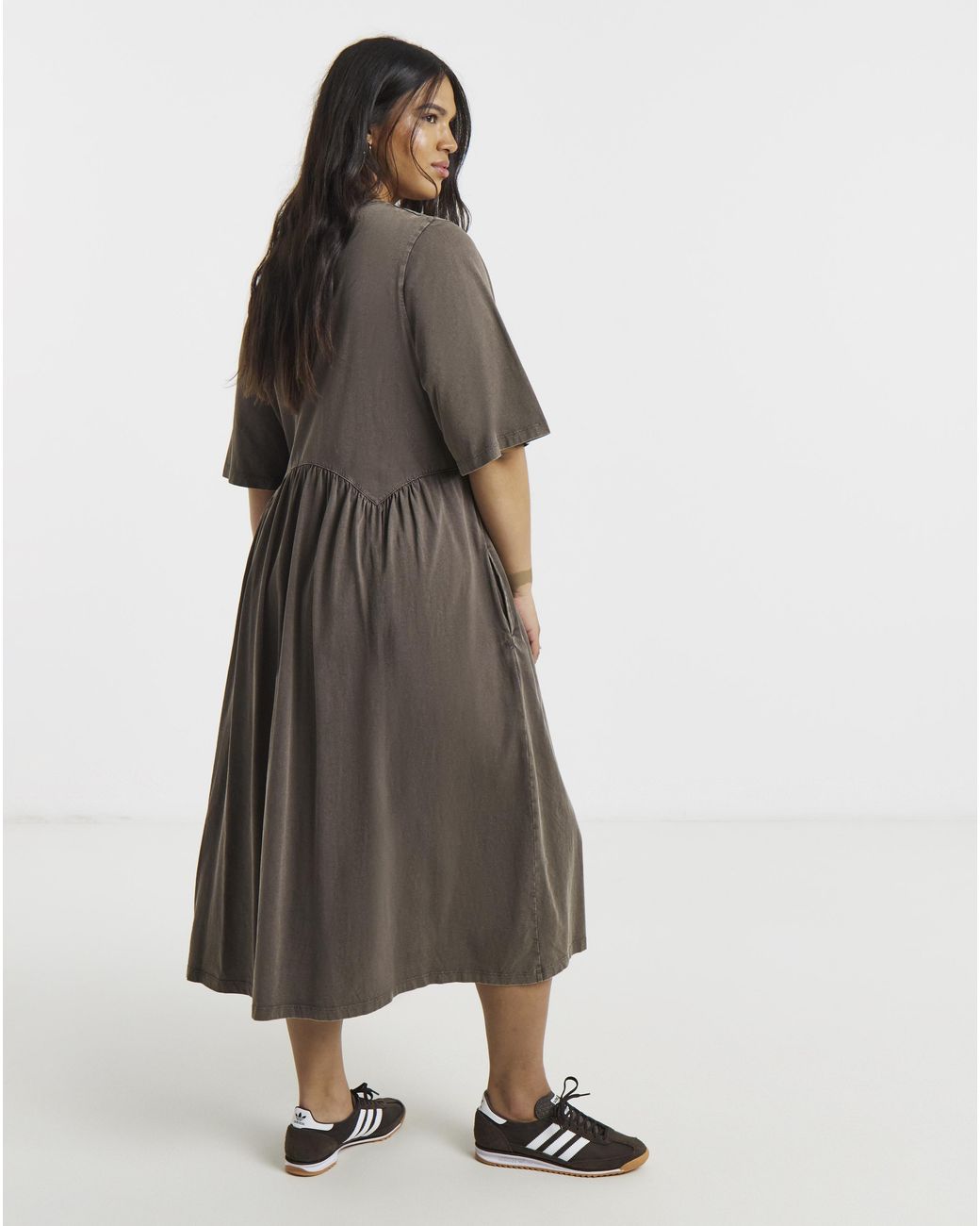 Simply Be Brown Acid Wash Boxy Sleeve Midi Dress