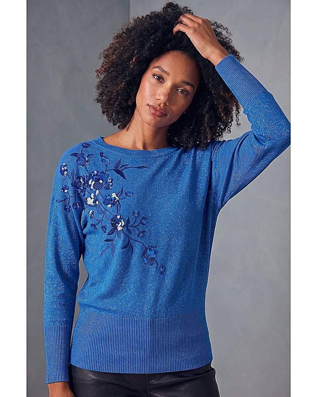 Roman Blue Roman Sequin Floral Knit Jumper