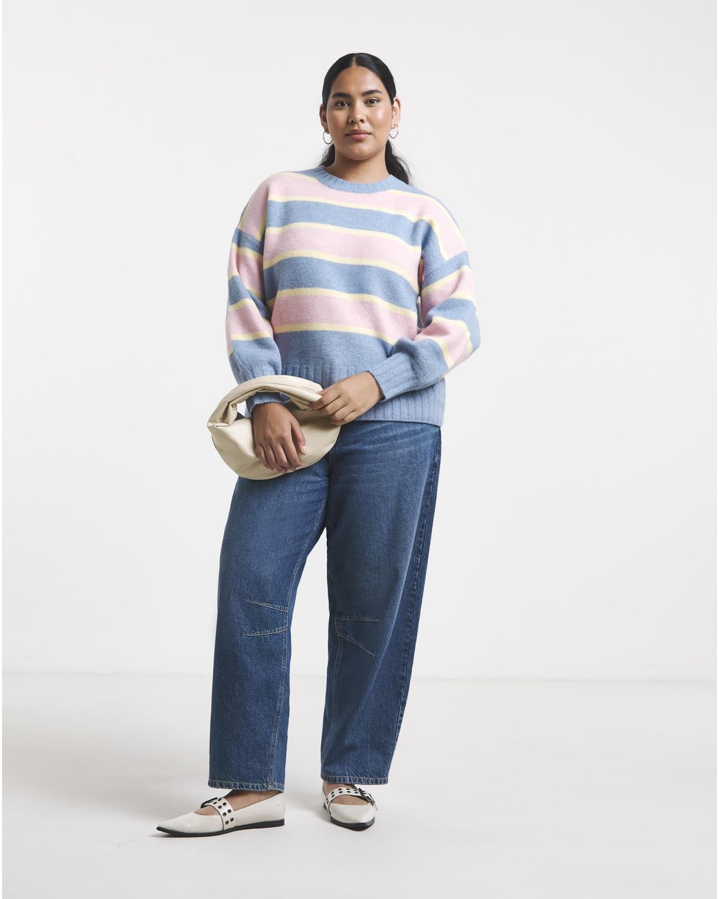 Simply Be White Crew Neck Striped Jumper