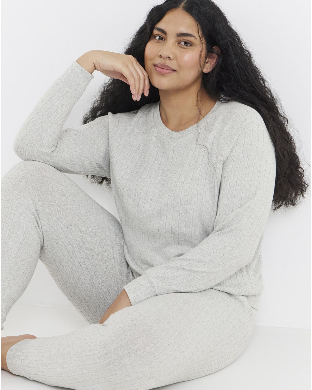 Figleaves Gray Soft Rib Lounge Set