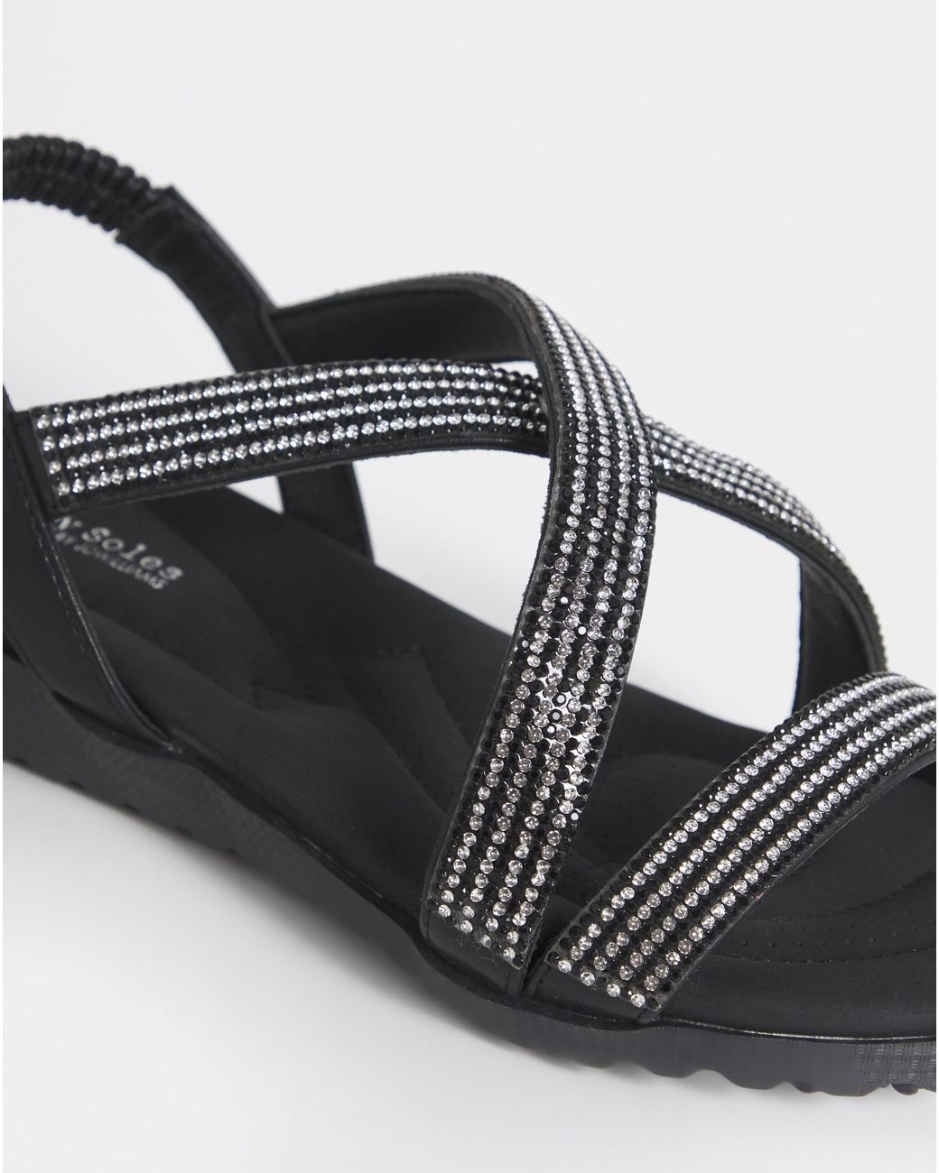 Heavenly Soles White Low Wedge Diamante Sandal Ex Wide