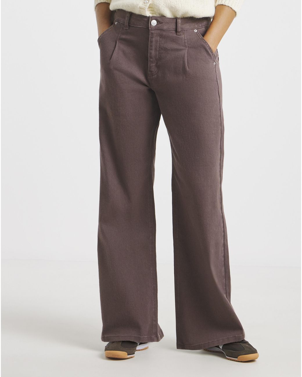 Simply Be Brown Sbe Milk Pleat Wide Jeans