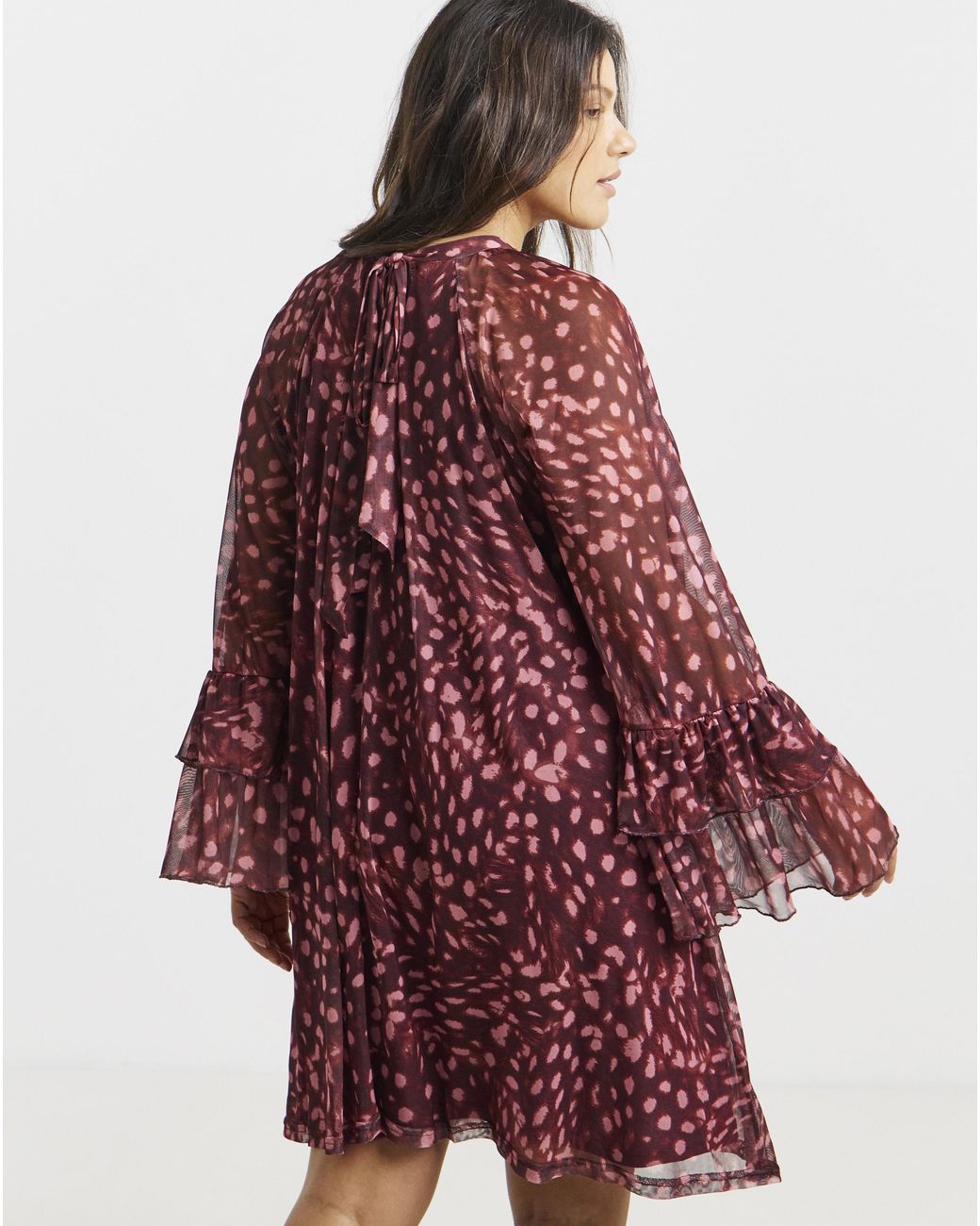 Simply Be Red Printed Romantic Mesh Smock Dress