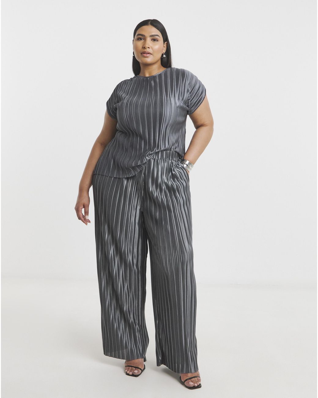 Joanna Hope Blue Plisse Wide Leg Trousers