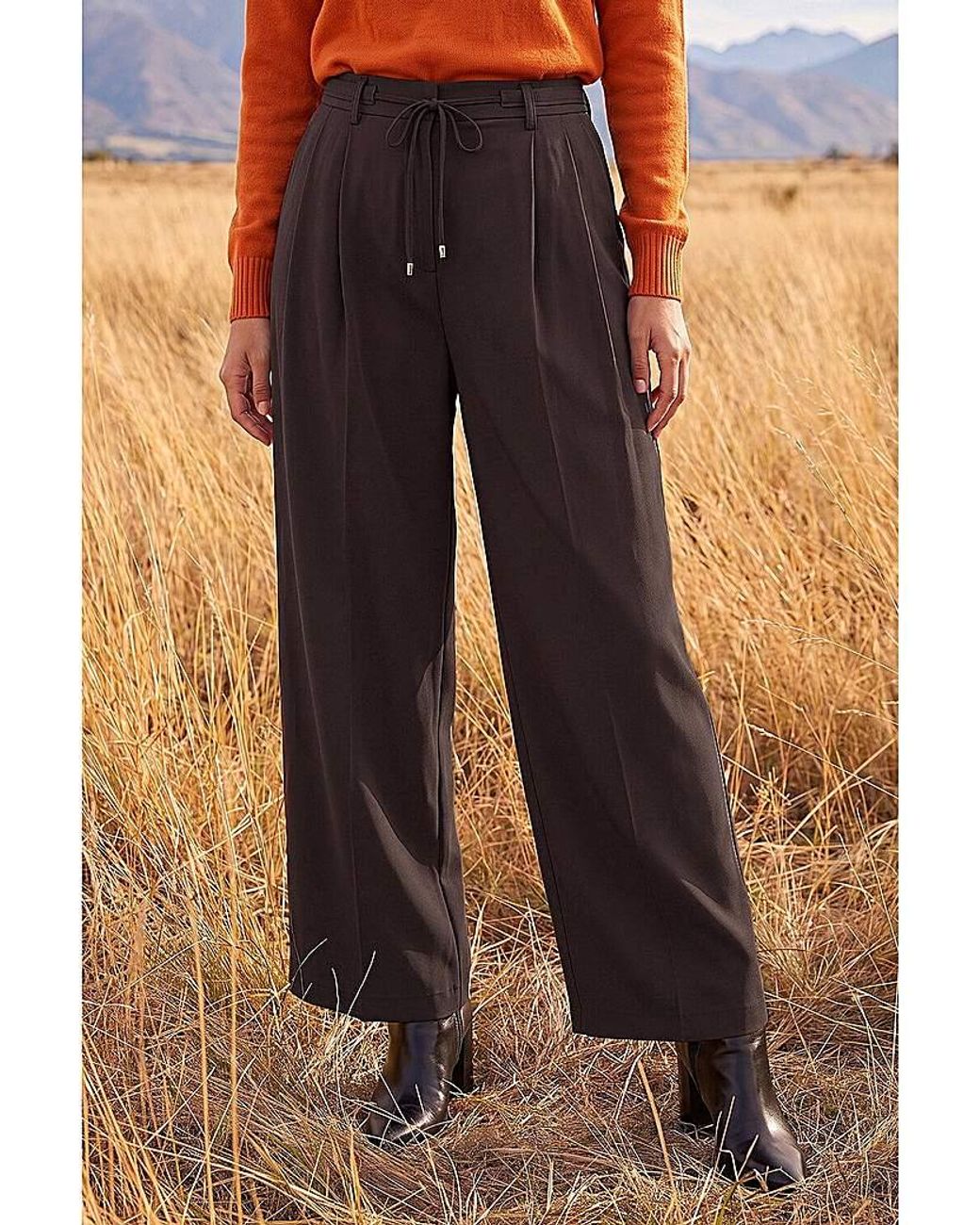 Roman Brown Roman Skinny Tie Wide Leg Trouser