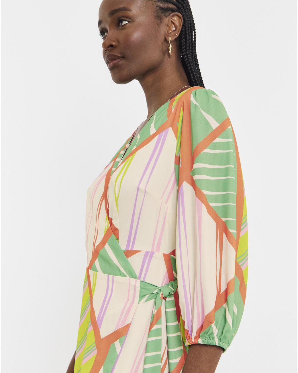 Joanna Hope Green Printed Wrap Midi Dress
