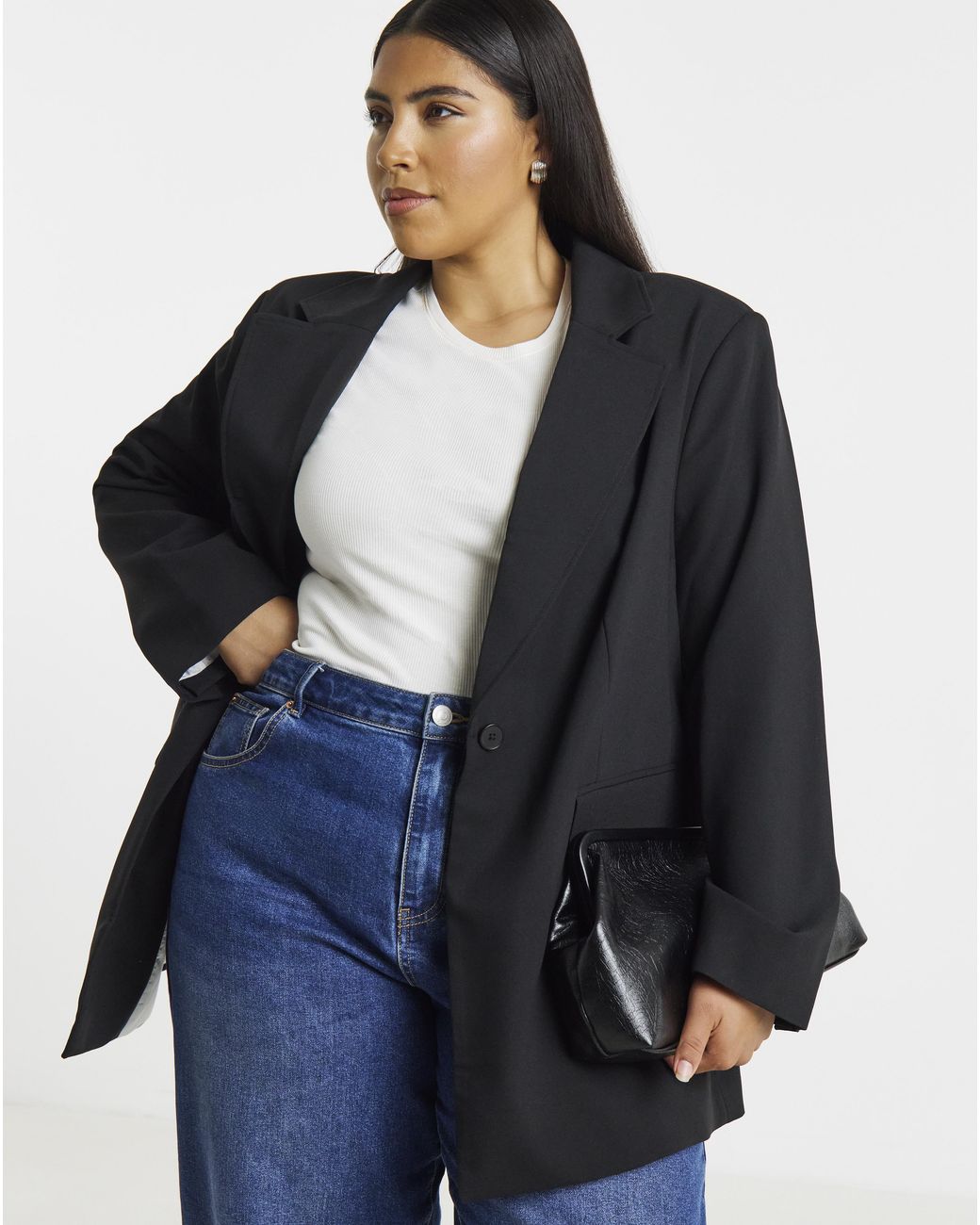 Simply Be Black Oversized Single Breasted Blazer