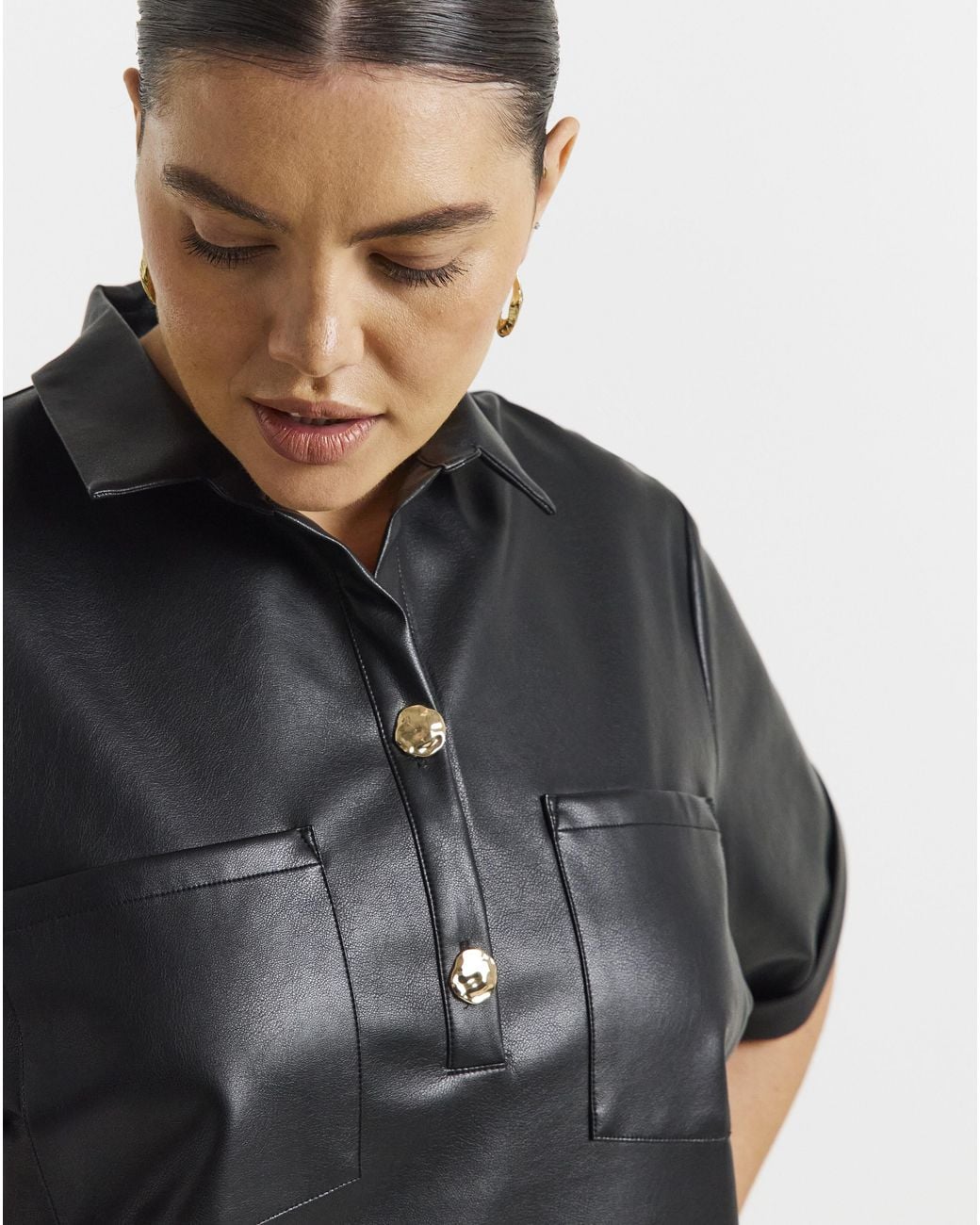 Simply Be Black Pu Shirt Dress