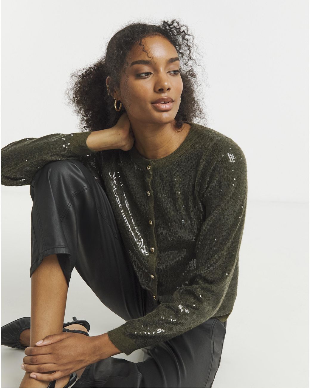 Joanna Hope Black Sequin Knit Cardigan
