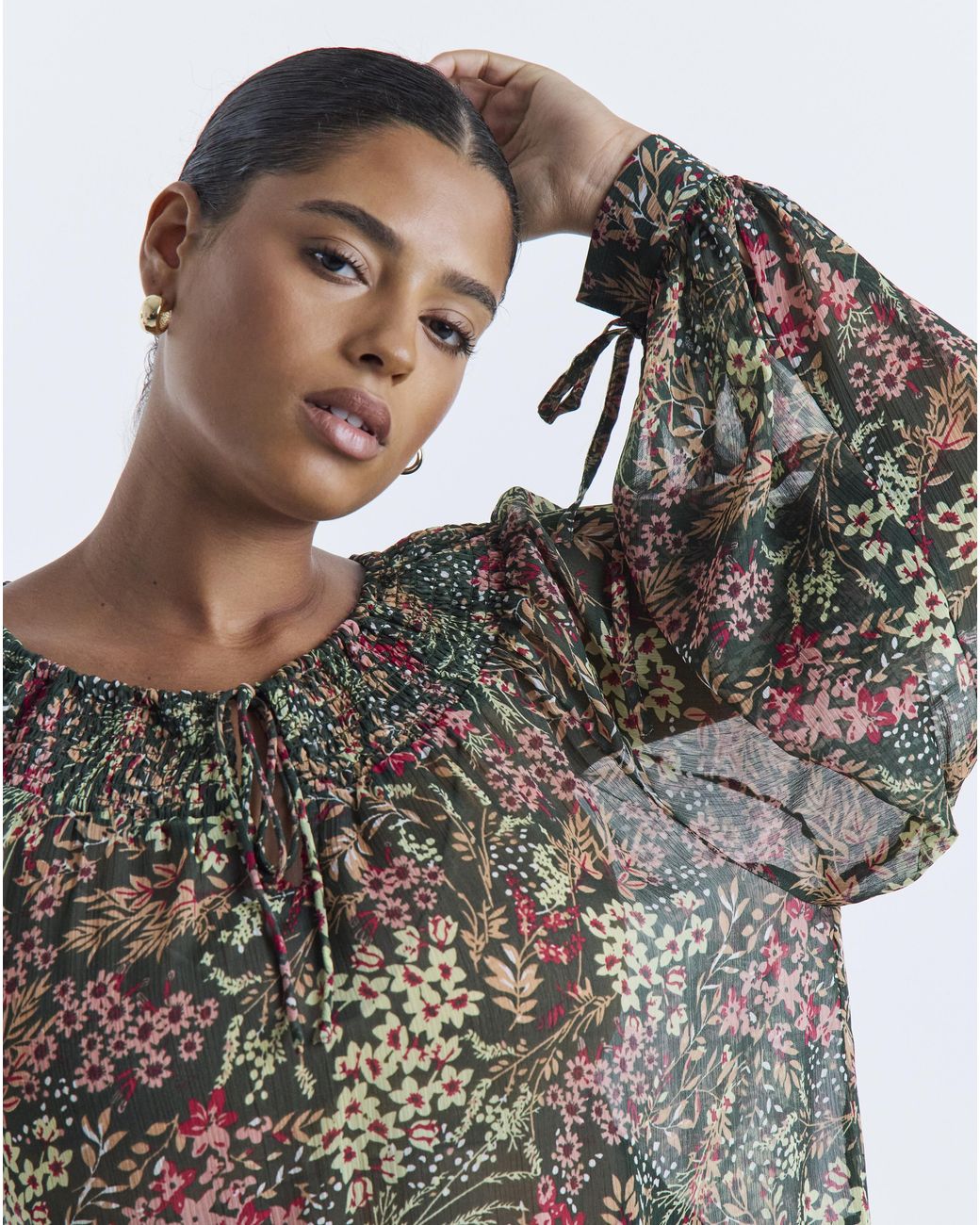 Simply Be Gray Ditsy Shirred Blouse