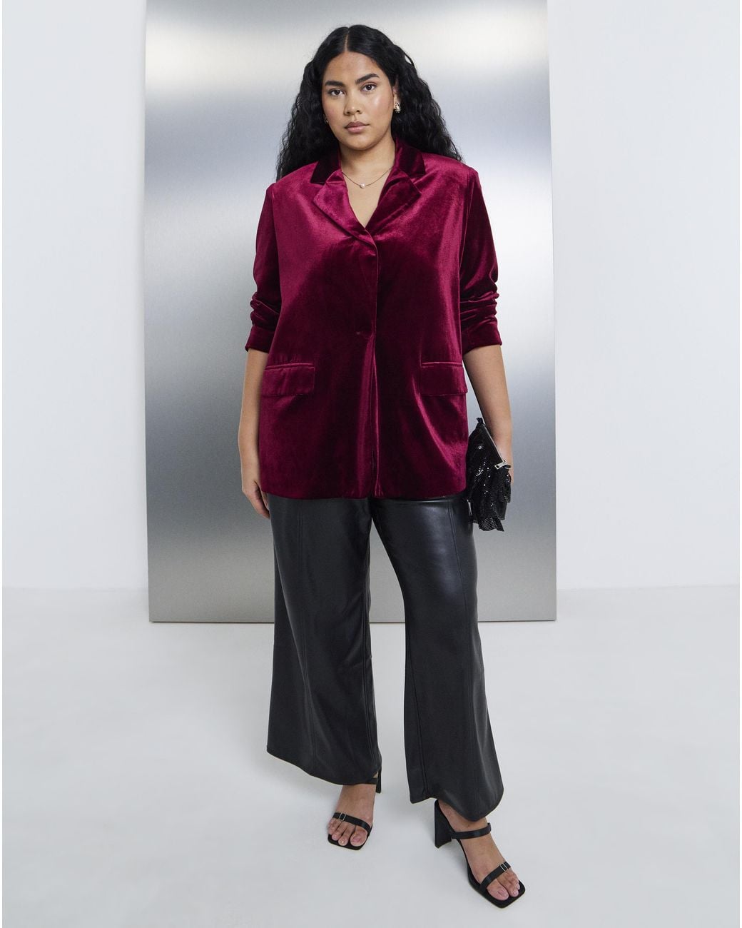 Simply Be Red Velour Single Breasted Blazer