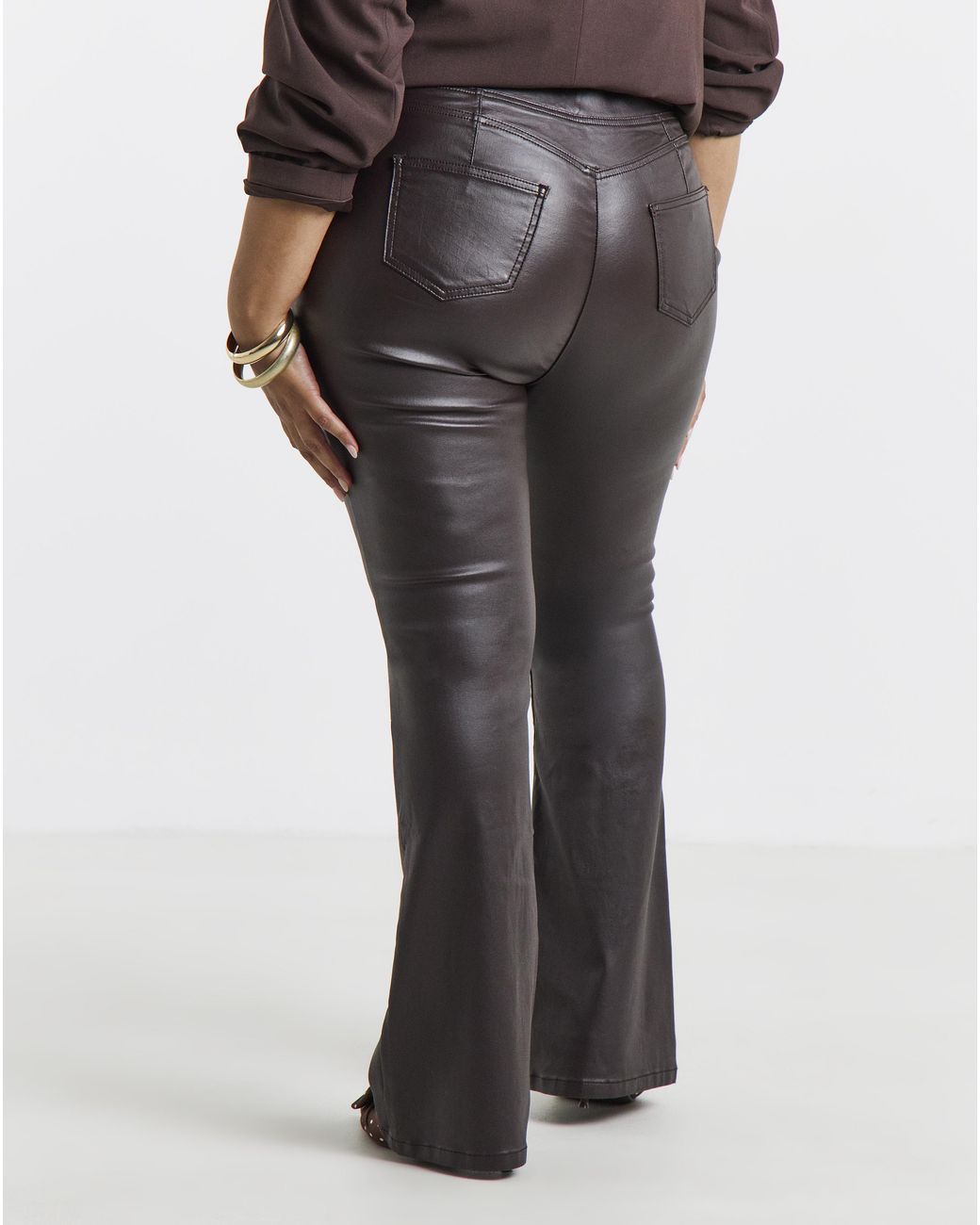 Simply Be Brown Coated Weekender Flare Jeggings
