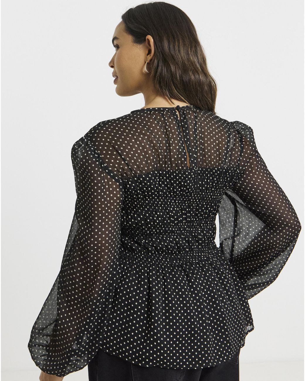 Simply Be Black Georgette Spot Shirred Blouse