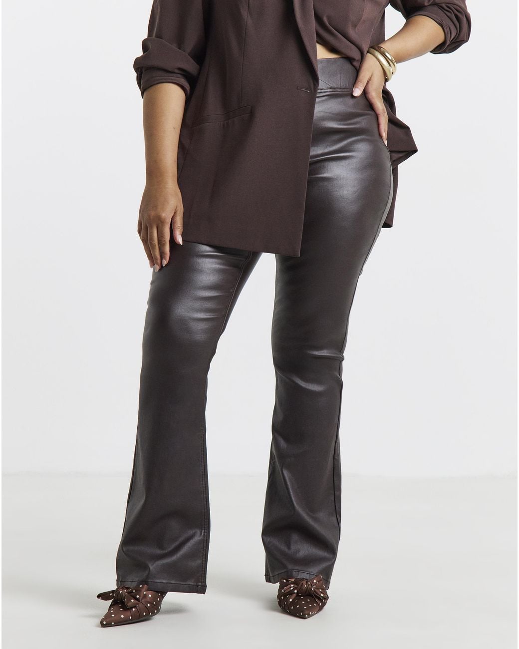 Simply Be Brown Coated Weekender Flare Jeggings