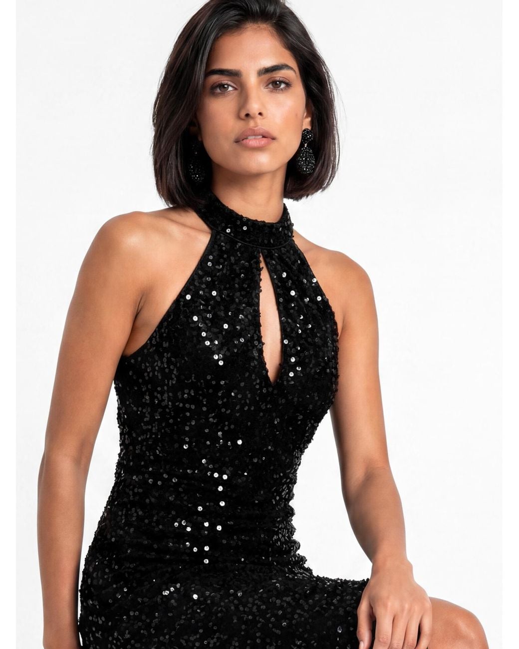 Maya Deluxe Black Sequin Velvet Midi Dress
