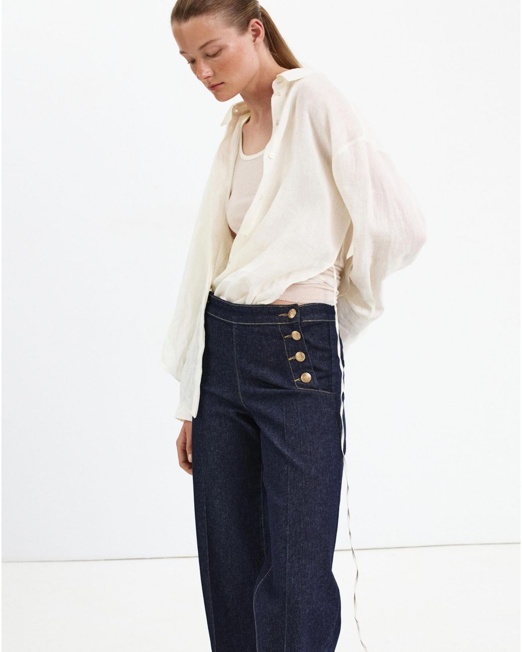 Mango Blue Wide-Leg Jeans With Side Buttons