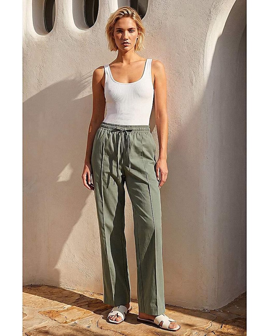 Roman Natural Roman Tie Waist Bengaline Stripe Trouser