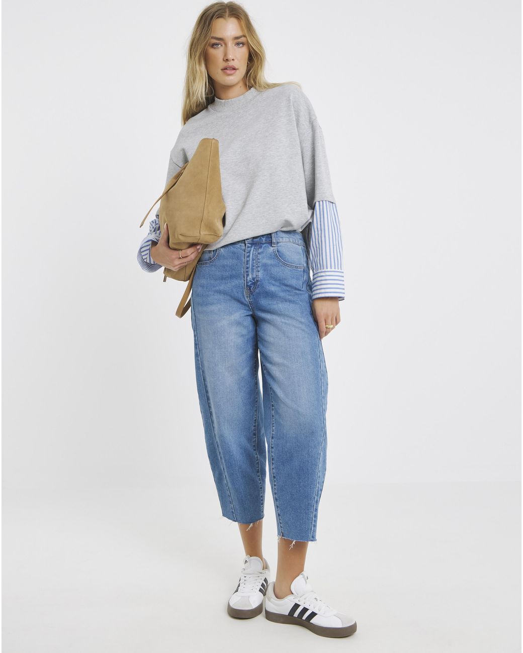 Simply Be Blue 1 Woven Sweatshirt With Stripes