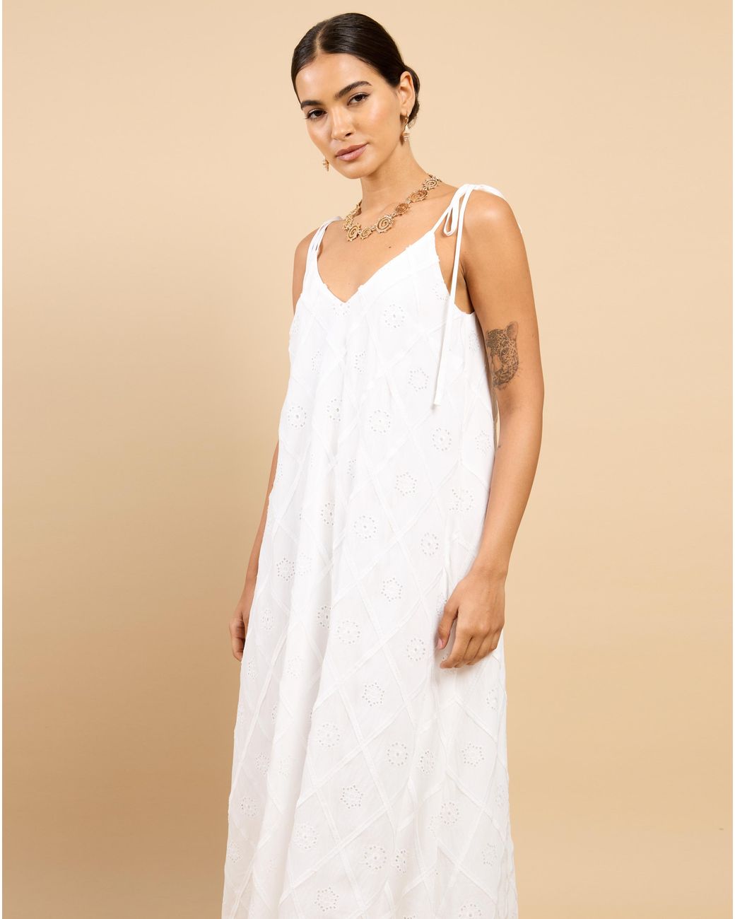 Little Mistress Natural Lm Embroidery Tie Maxi