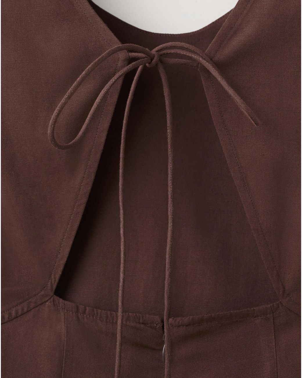 Mango Brown Side Ruched Dress With Tie Detail