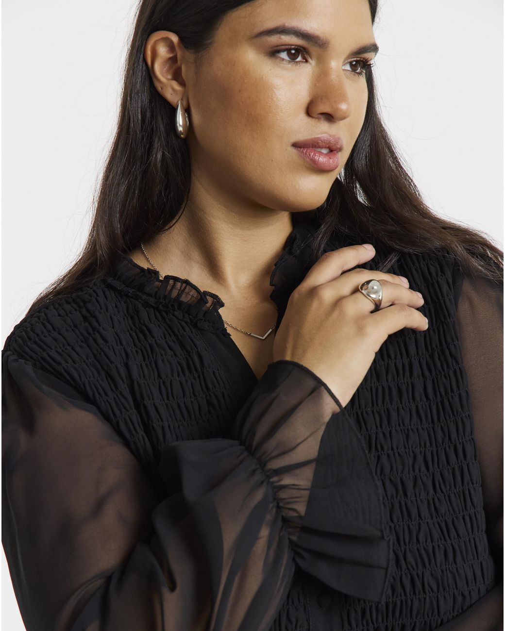 Simply Be Black Shirred Georgette V-Neck Blouse