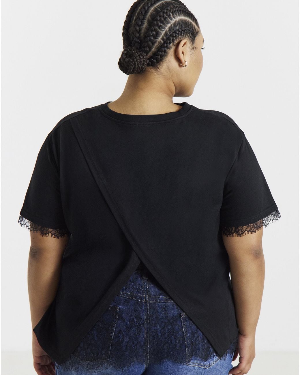 Simply Be Black Lace Insert Back Tee