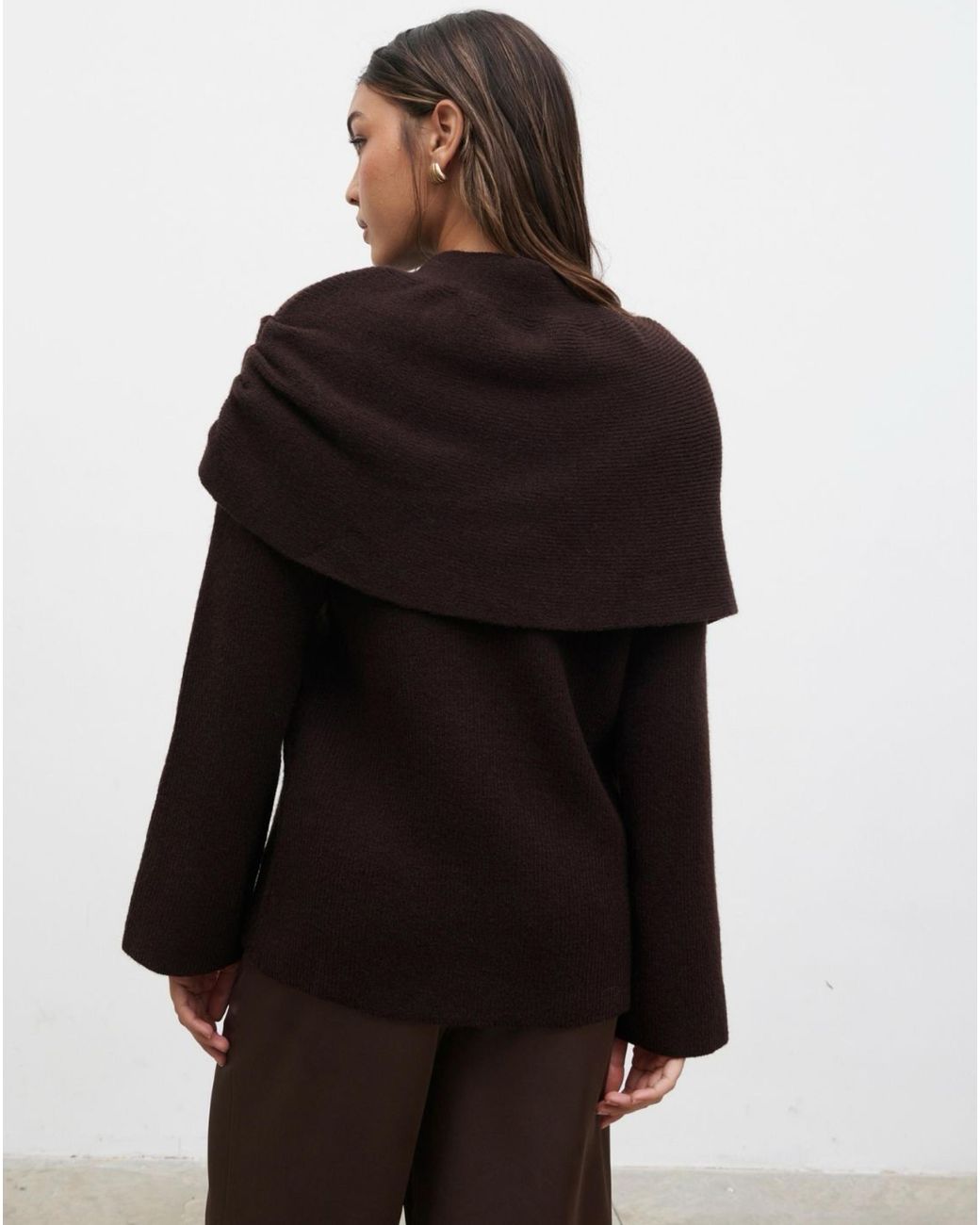 Pretty Lavish Brown Tarla Drape Knit Jumper