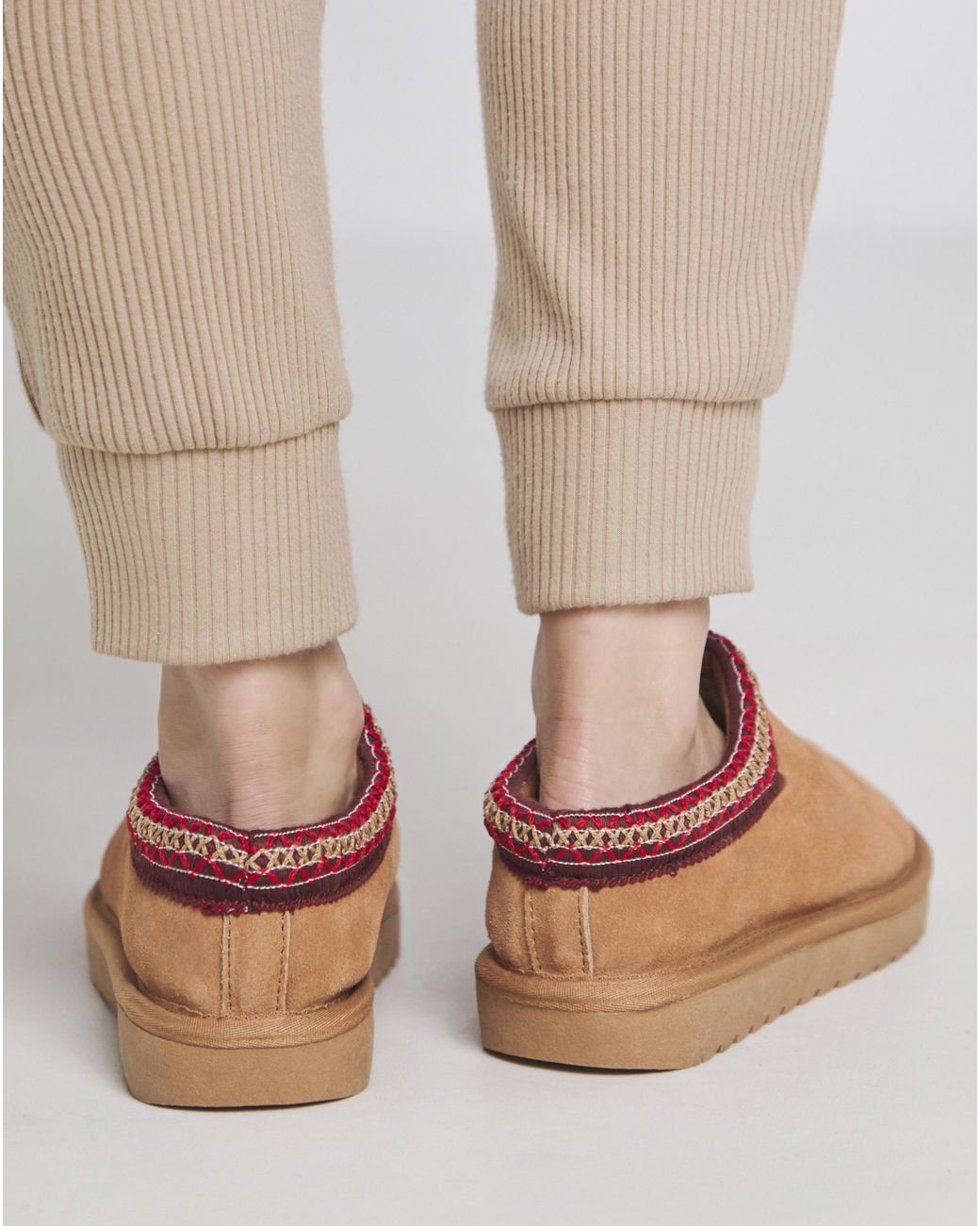 Simply Be Brown Embroidery Full Mule Slipper Wide