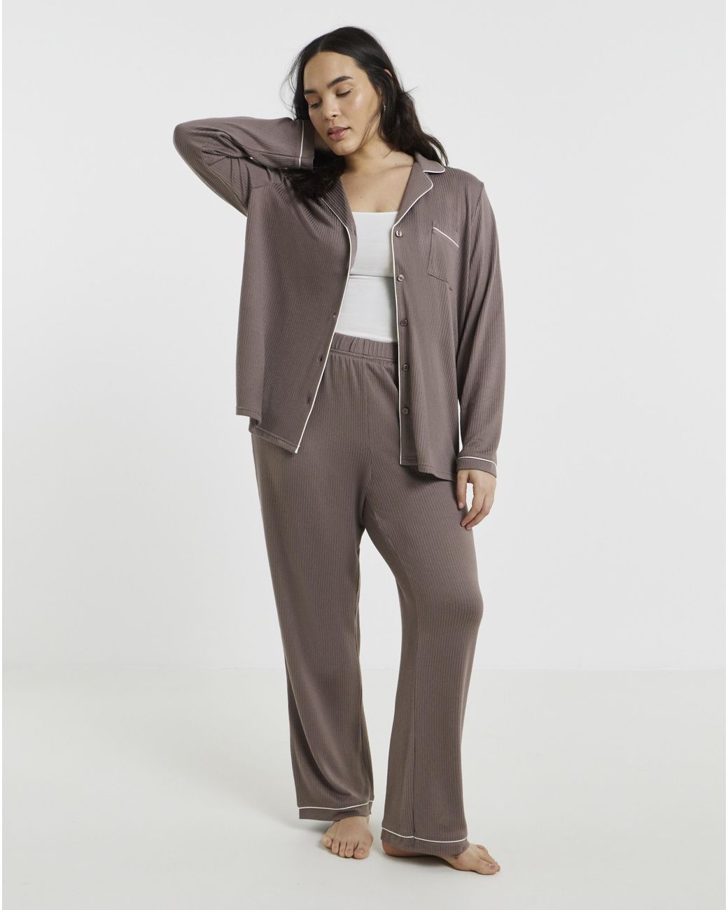 Pretty Secrets Brown Brushed Rib Pyjama Set
