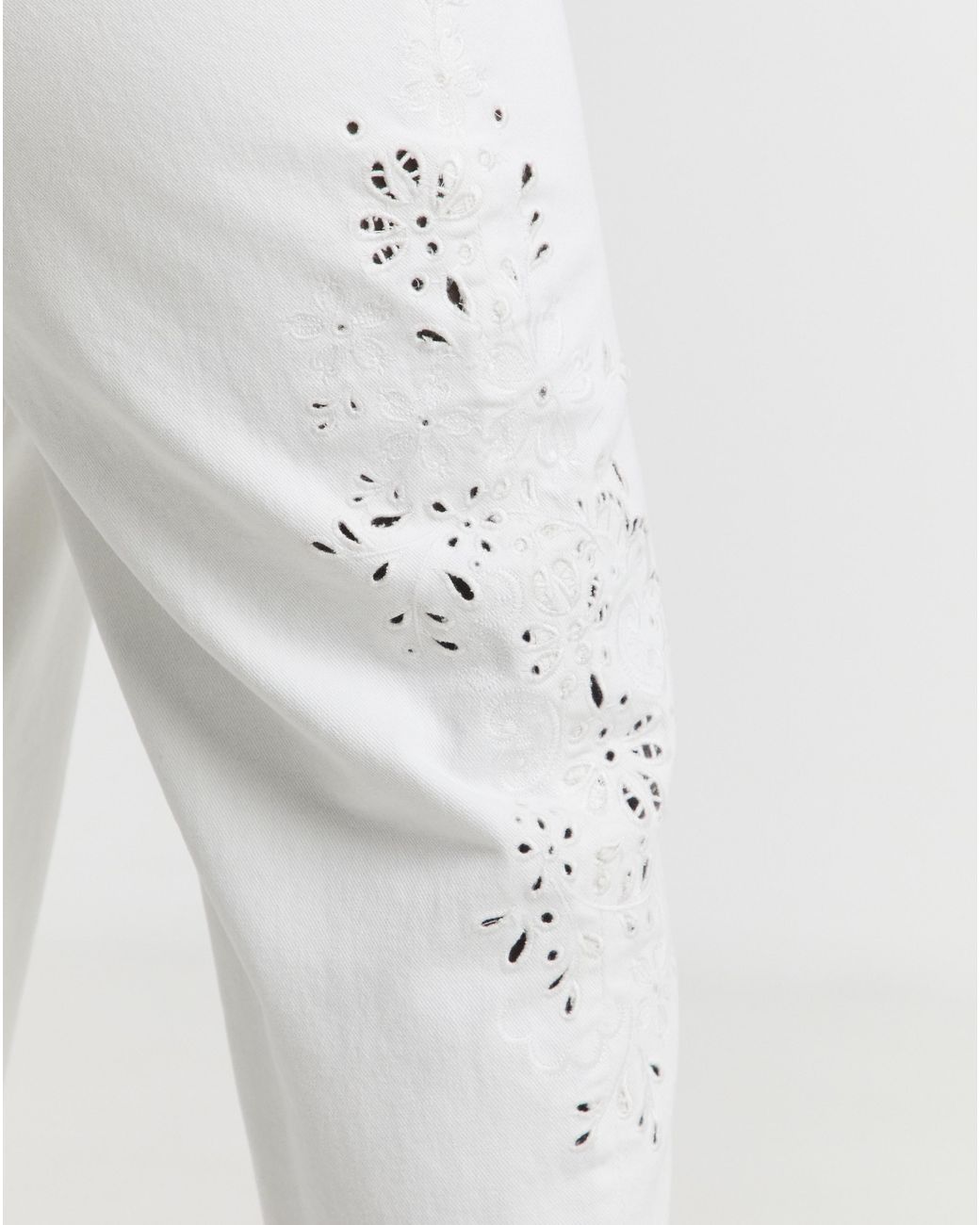 Simply Be White Sbe Broderie Detail Barrel Jeans