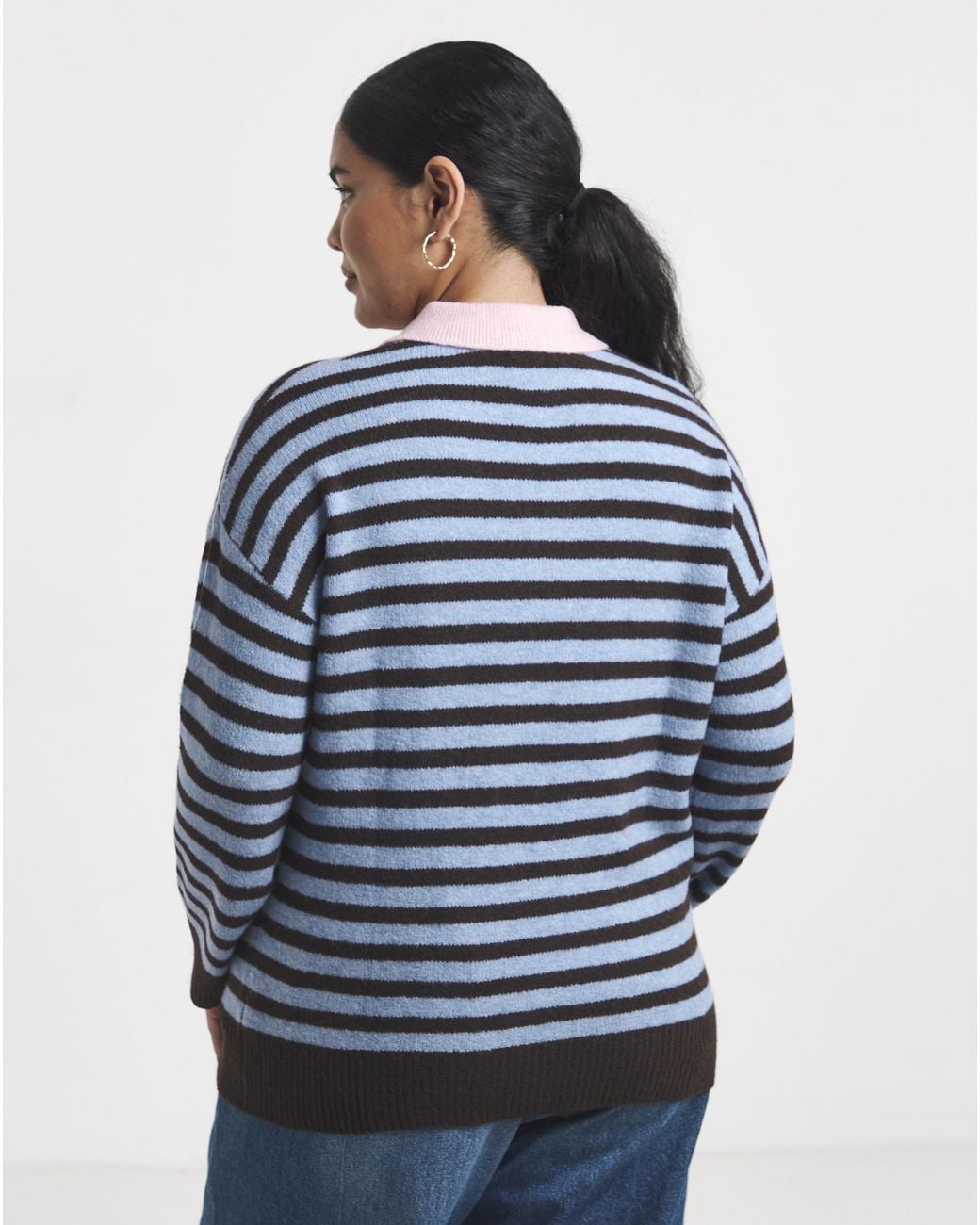 Simply Be Blue Stripe Sponge Polo