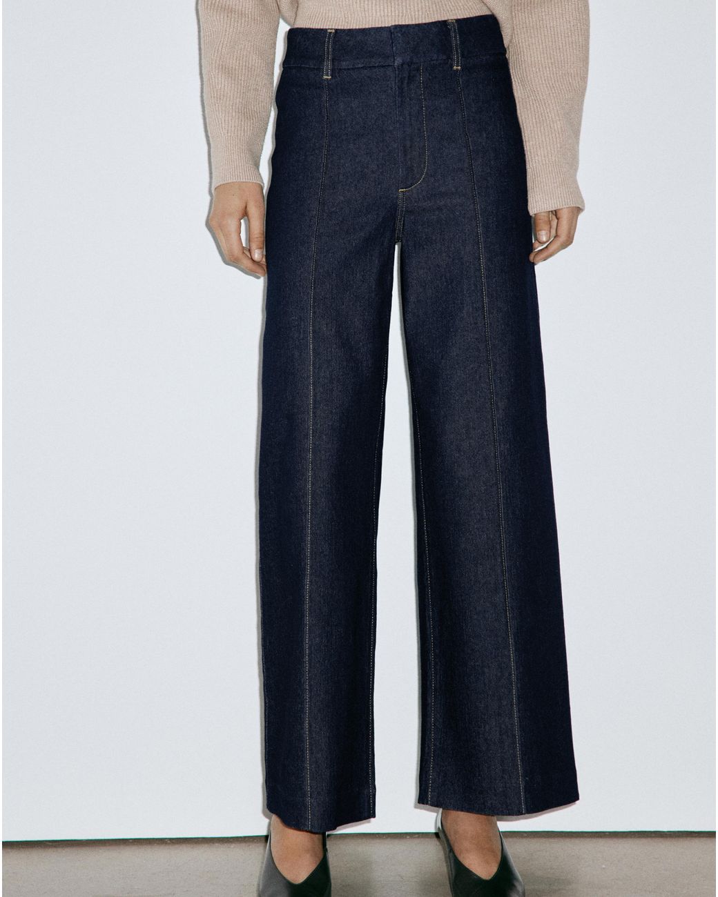Mango Blue Paloma High Waisted Wide Leg Jean