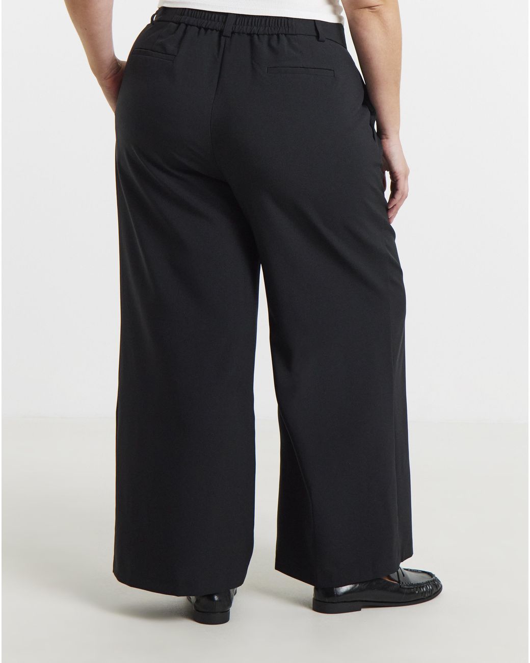 Simply Be White Elastic Back Pleated Wide Leg Trouser