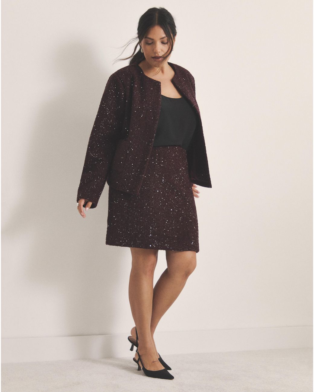 Simply Be Red Sbe Boucle Mini Skirt With Wool