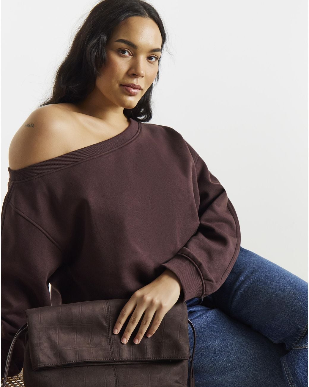 Simply Be Brown Off The Shoulder Sweat