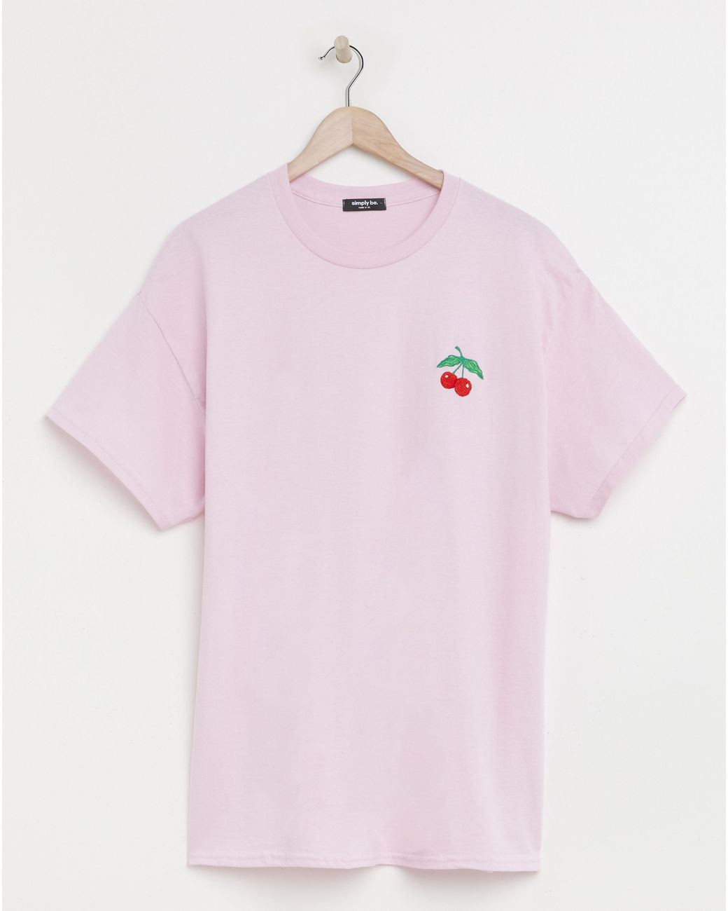Simply Be Pink Cherry Embroidered T-Shirt