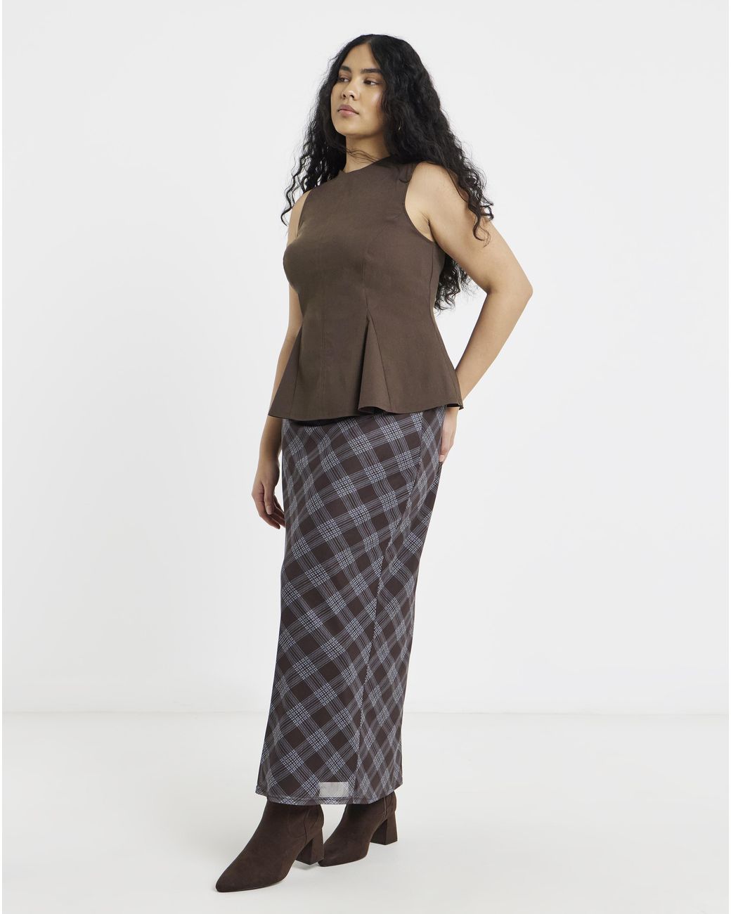 Simply Be Brown Stretch Fit And Flare Blouse