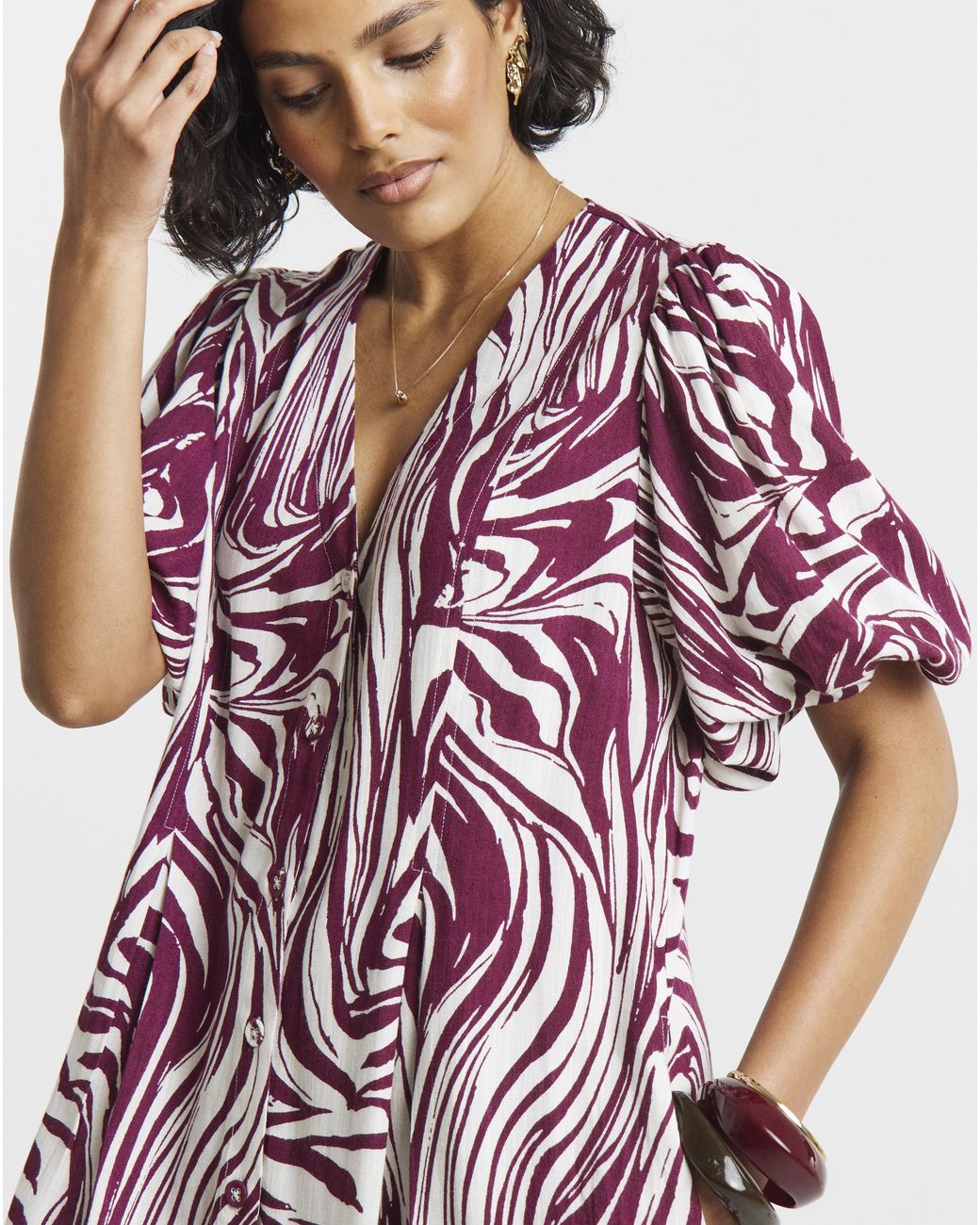 Simply Be Multicolor Printed Linen Button Up Shift Dress