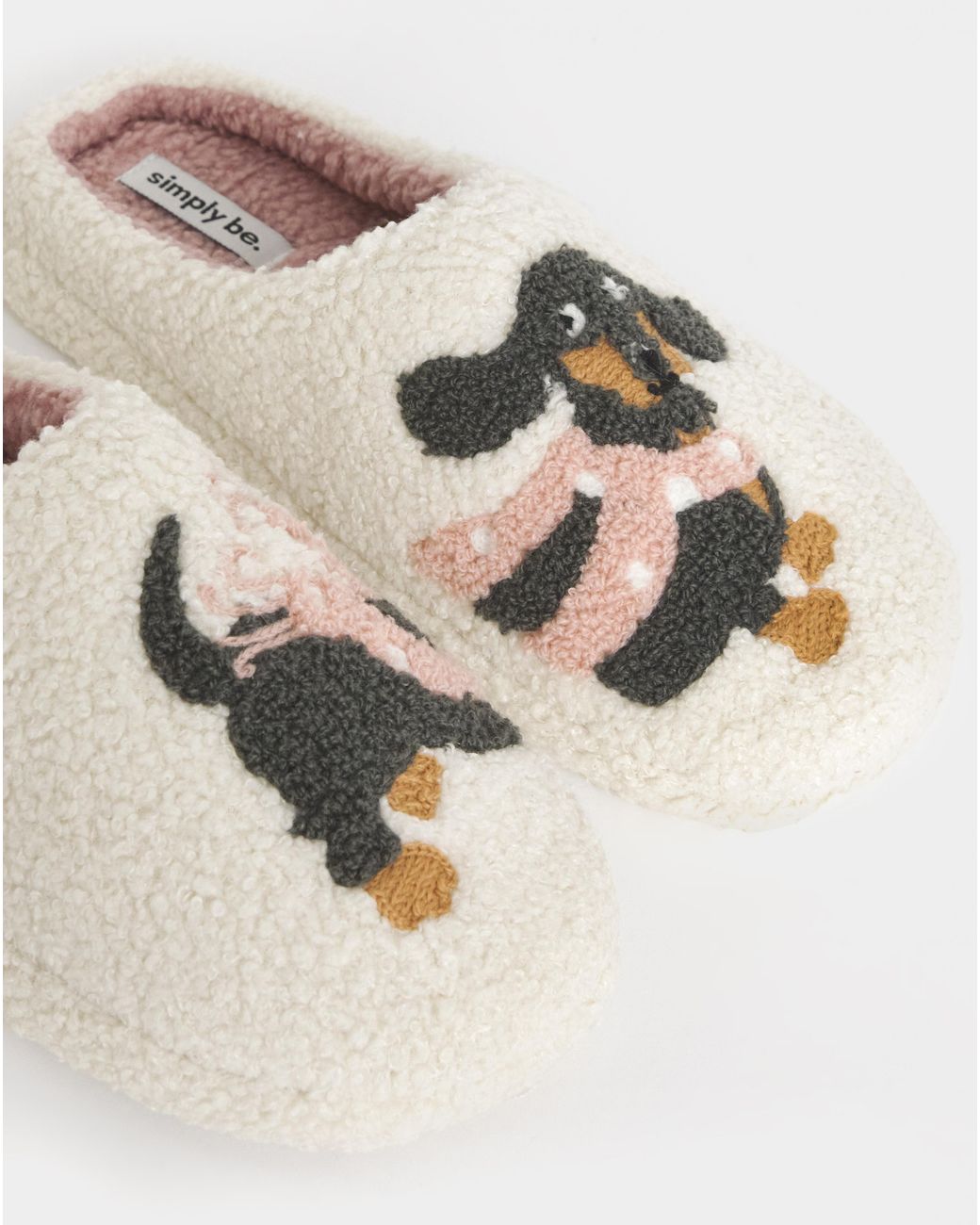 Simply Be White Dog Borg Slipper Wide