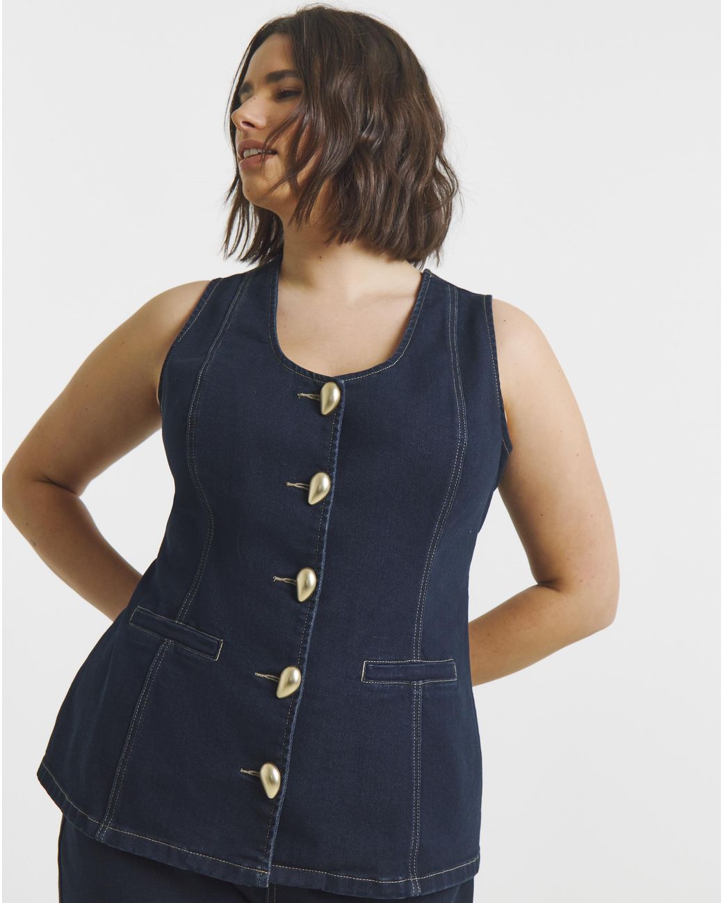 Simply Be Blue Statement Button Denim Top